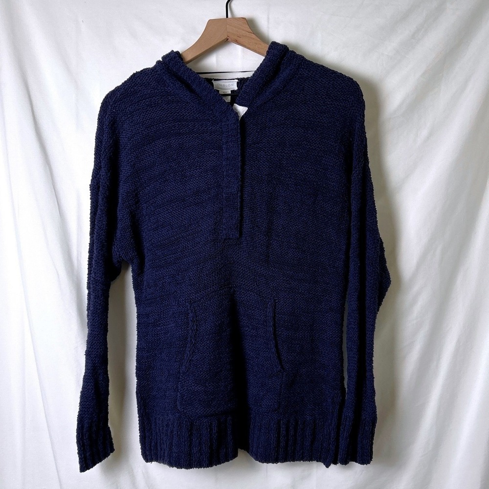 Caslon Women Oversized Beach Hoodie Navy Blue Size M Coastal Nautical Preppy